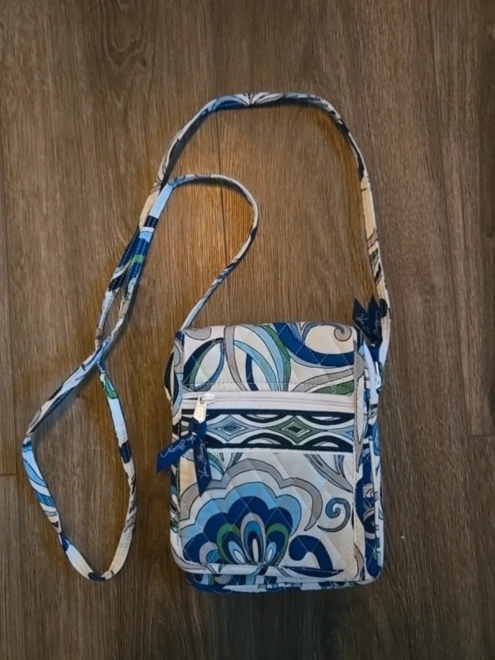 Vera Bradley Blue Patterned Crossbody Bag - Floral Swirl Design